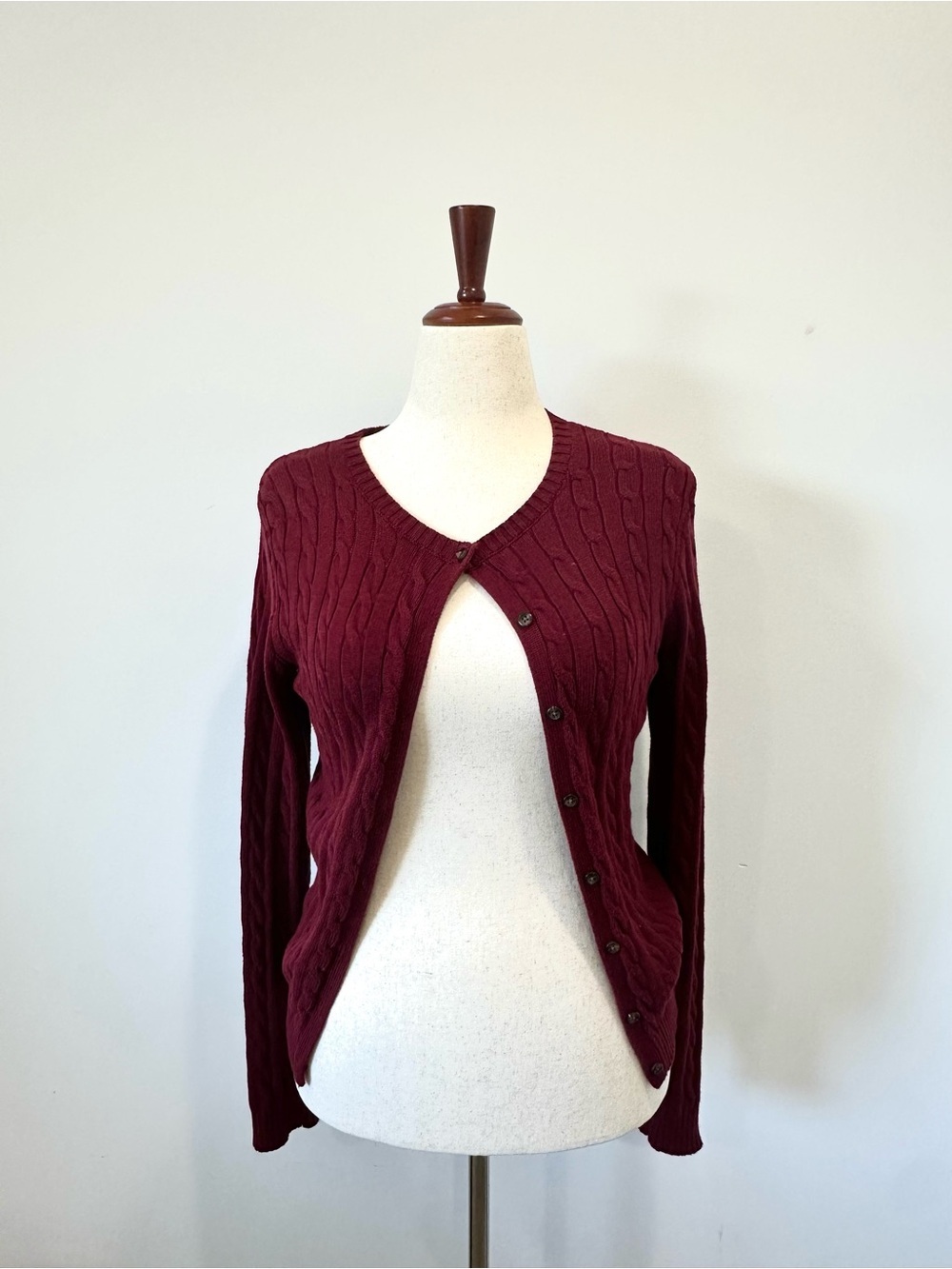 Brandy Melville Burgundy Cable Knit Button-Up Cardigan - Picture 2 of 3